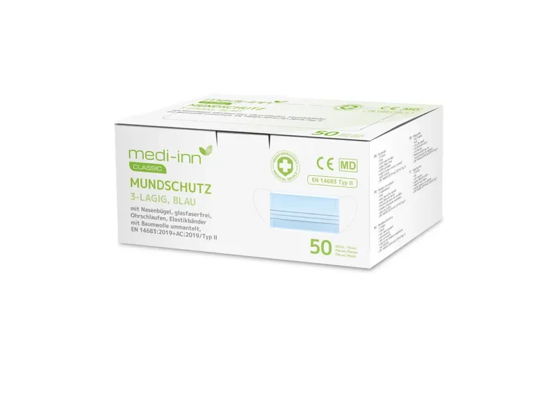 Medi-Inn mondmaskers type II 3-laags 9 cm x 17,5 cm groen met neusbeugel