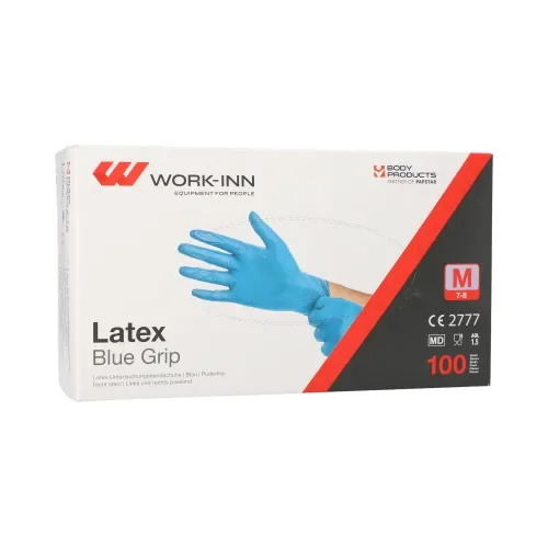 Work-inn Handschoenen Latex poedervrij blauw “Blue Grip” maat M
