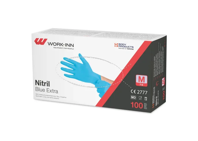 Work-inn Handschoenen Nitril poedervrij blauw “Blue Extra” Maat maat S