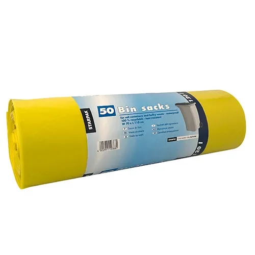 Industriezakken, LDPE 120 l 110 cm x 70 cm geel