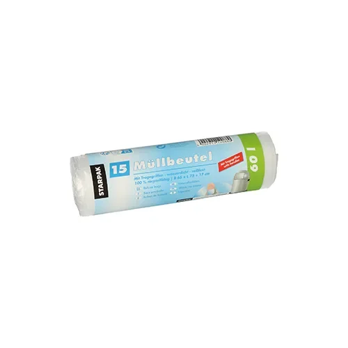 Huisvuilzakken met handgreep, HDPE 60 l 75 cm x 65 cm transparant
