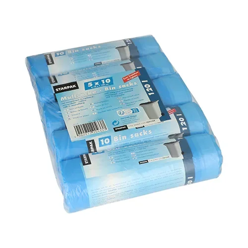 Huisvuilzakken met trekkoord, HDPE 120 l 100 cm x 70 cm blauw