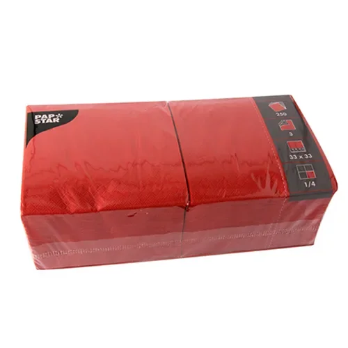 Servetten 3-laags 1/4 vouw 33 cm x 33 cm rood