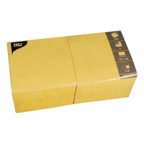 Servetten 3-laags 1/4 vouw 33 cm x 33 cm geel