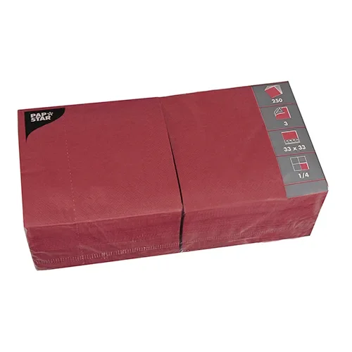 Servetten 3-laags 1/4 vouw 33 cm x 33 cm bordeaux