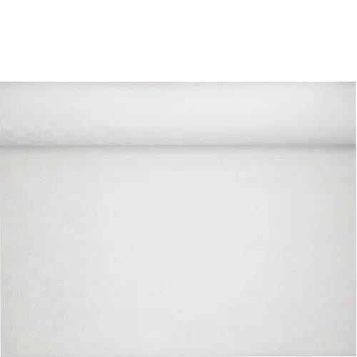 Tafelkleed papier met damastprint 50 m x 0,8 m wit