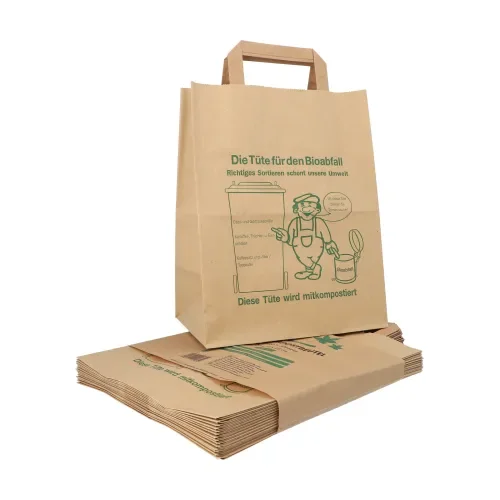 Compost zakken met handvat van papier 10 l 28 cm x 22 cm x 14 cm bruin “bedrukt”