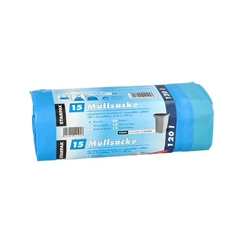 Industriezakken met trekkoord, LDPE 120 l 100 cm x 70 cm blauw