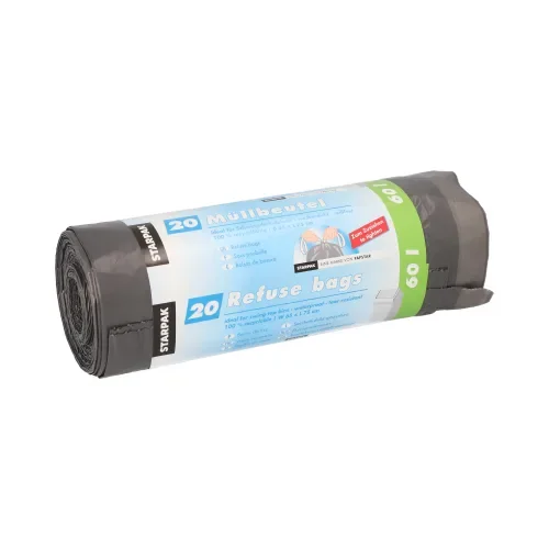 Industriezakken met trekkoord, LDPE 60 l 75 cm x 65 cm grijs