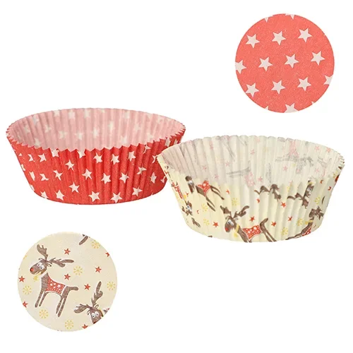 Bakvormpjes Ø 5 cm x 2,5 cm “Elk & Stars” assorti