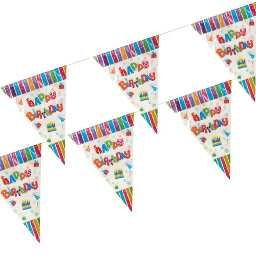 Wimpelguirlande, folie 4 m “Happy Birthday” waterbestendig