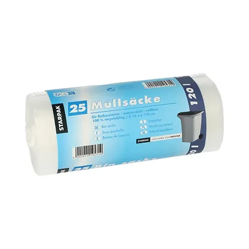 Industriezakken, HDPE 120 l 110 cm x 70 cm transparant