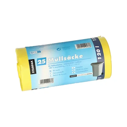 Industriezakken, HDPE 120 l 110 cm x 70 cm geel