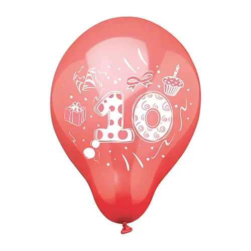 Cijferballonnen Ø 25 cm assorti kleuren “10”