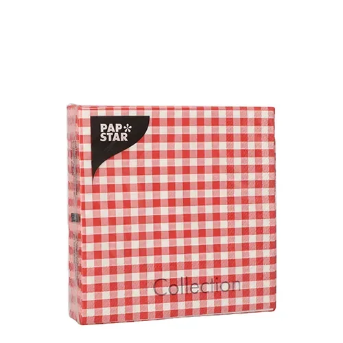 Servetten 3-laags 1/4 vouw 25 cm x 25 cm rood “Vichy Karo”