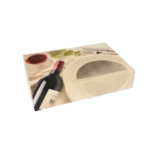 Cateringdozen 8 cm x 36 cm x 25 cm bordeaux met venster, 1 stuk