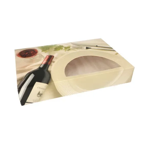 Cateringdozen 8 cm x 46 cm x 31 cm bordeaux met venster, 1 stuk