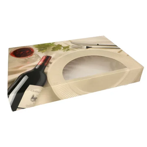 Cateringdozen 8 cm x 55 cm x 37,5 cm bordeaux met venster, 2-delig