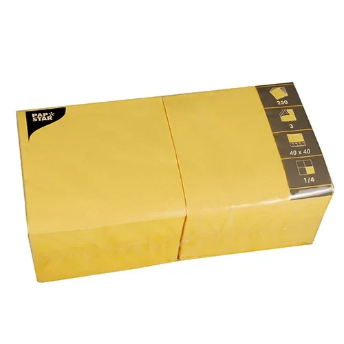 Servetten 3-laags 1/4 vouw 40 cm x 40 cm geel