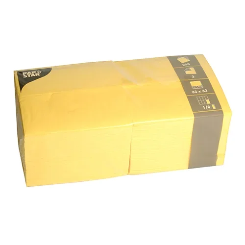 Servetten 3-laags 1/8 vouw 33 cm x 33 cm geel
