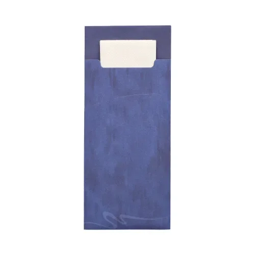 Bestekzakjes 20 cm x 8,5 cm blauw inclusief wit servet 33 x 33 cm 2-laags