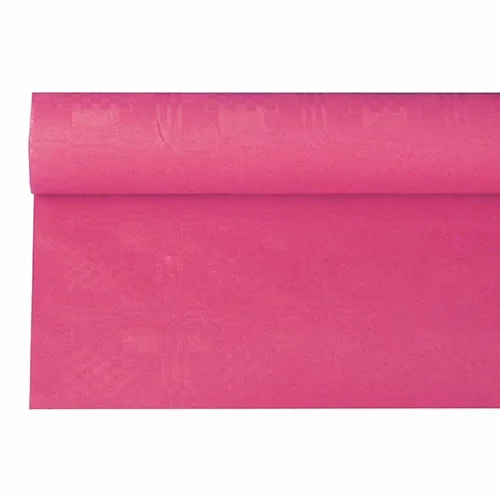 Tafelkleed papier met damastprint 6 m x 1,2 m fuchsia