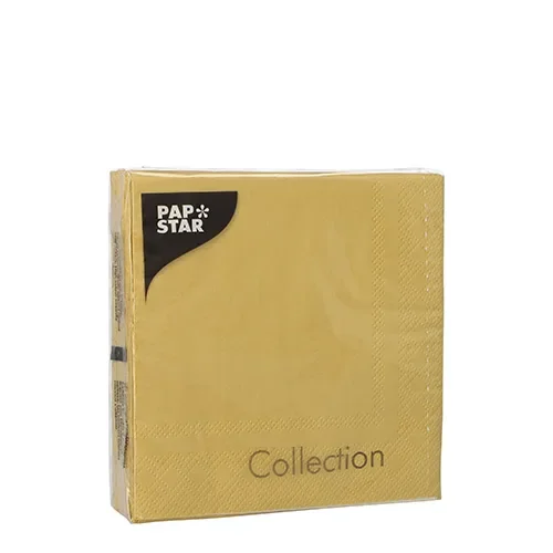 Servetten 3-laags 1/4 vouw 25 cm x 25 cm goud