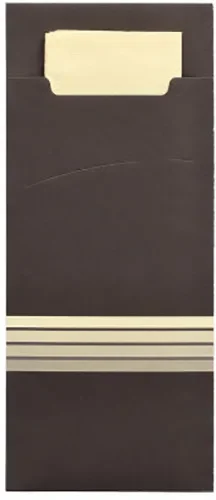 Bestekzakjes 20 cm x 8,5 cm zwart/creme Stripes inclusief gekleurde servet 33 x 33 cm, 2-la
