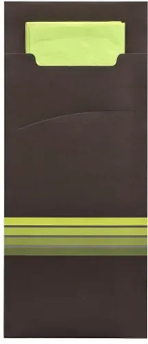 Bestekzakjes 20 cm x 8,5 cm zwart/limoengroen Stripes inclusief gekleurde servet 33 x 33 cm
