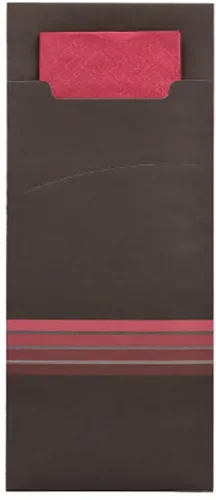 Bestekzakjes 20 cm x 8,5 cm zwart/donker rood Stripes inclusief gekleurde servet 33 x 33 cm
