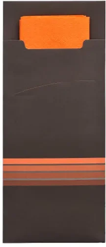 Bestekzakjes 20 cm x 8,5 cm zwart/oranje Stripes inclusief gekleurde servet 33 x 33 cm, 2-l