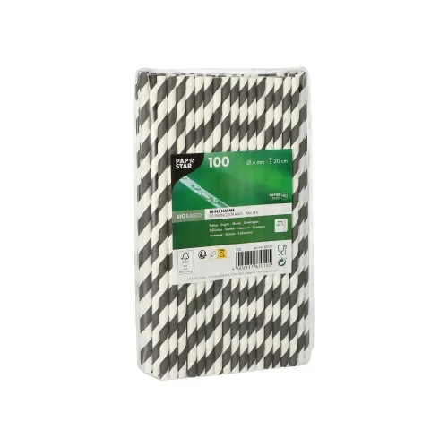 Drinkrietjes, papier Ø 6 mm x 20 cm zwart/wit Stripes