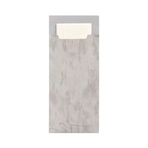 Bestekzakjes 20 cm x 8,5 cm grijs inclusief wit servet 33 x 33 cm 2-laags
