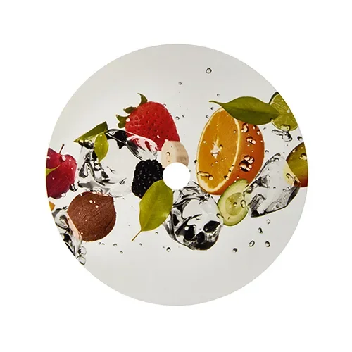 Afdekplaatje voor beker, Karton rond Ø 10 cm Fruits met gat