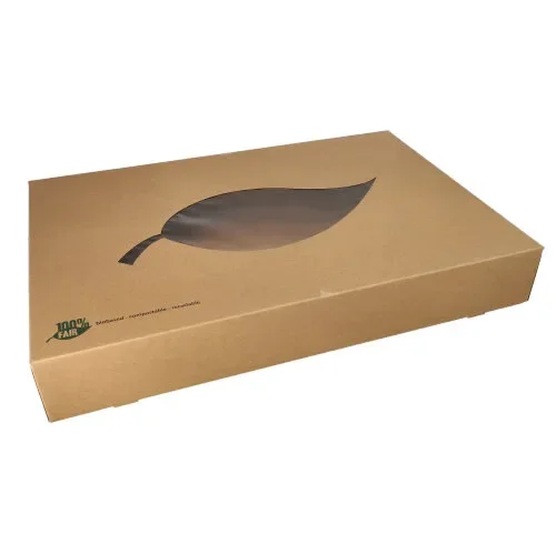 Catering dozen, karton “pure” 8 cm x 55,7 cm x 37,6 cm bruin “100% Fair” met PLA venster