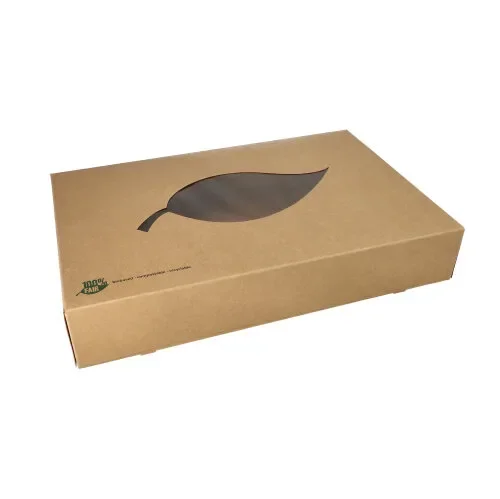Catering dozen, karton “pure” 8 cm x 46,4 cm x 31,3 cm bruin “100% Fair” met PLA venster