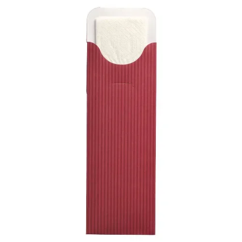 Bestekzakjes 23,5 cm x 7,3 cm bordeaux Lines inclusief wit servet 40 x 40 cm 2-laags