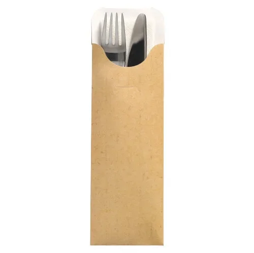 Bestekzakjes 23,5 cm x 7,3 cm natuur inclusief wit servet 40 x 40 cm 2-laags