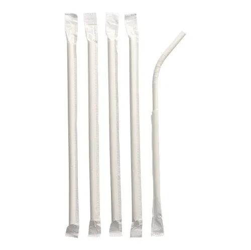 Drinkrietjes, flexibel, papier “pure” Ø 6 mm x 20 cm wit per stuk verpakt