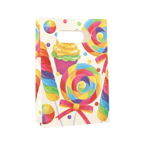 Partyzakjes, papier 21 cm x 14 cm x 6 cm assorti kleuren Candies met greep