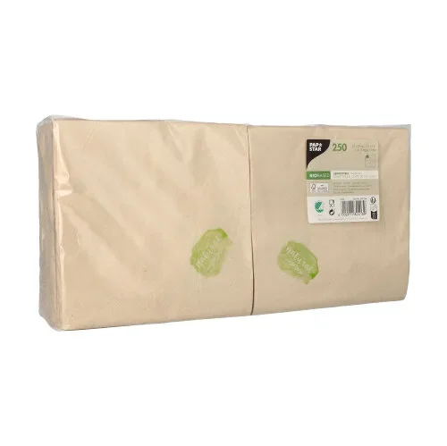 Servetten, 2-laags 1/4 vouw 33 cm x 33 cm natuur ongebleekt