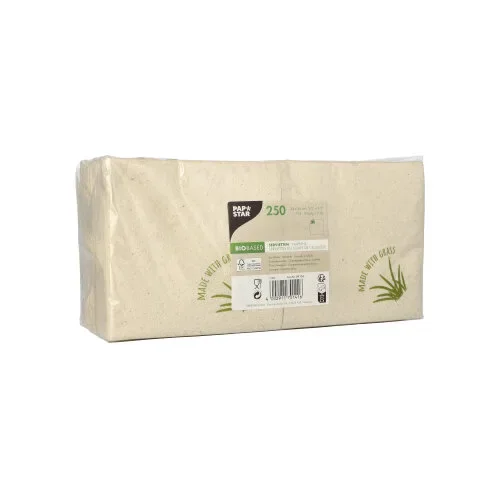 Servetten, 2-laags 1/4 vouw 24 cm x 24 cm natuur met grasvezels