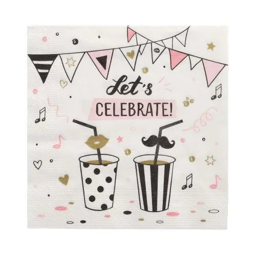 Servetten 3-laags 1/4 vouw 33 cm x 33 cm “Let's Celebrate”