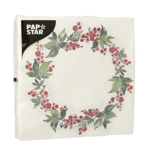 Servetten 3-laags 1/4 vouw 33 cm x 33 cm “Holly Crown”