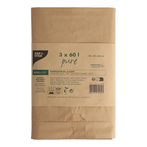 Compost zakken van papier “pure” 60 l 85 cm x 55 cm x 23 cm bruin, 2-laags