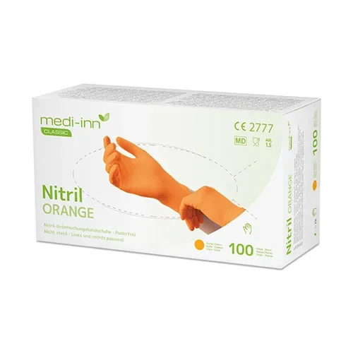 Medi-Inn Classic Handschoenen Nitril poedervrij oranje “Nitril Orange” Maat maat XL