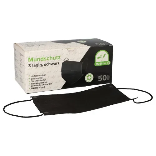 Medi-Inn mondmaskers type II 3-laags 9 cm x 17,5 cm zwart met neusbeugel