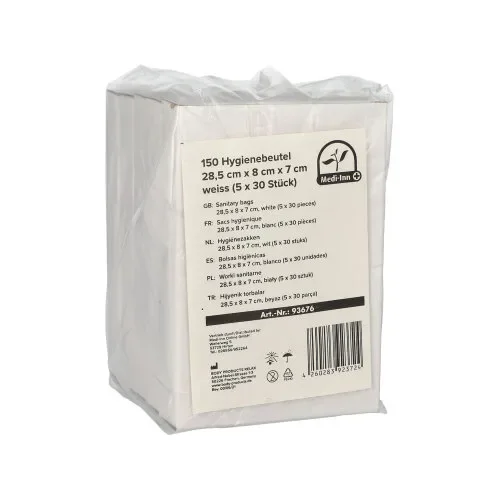 Medi-Inn hygiënezakjes, HDPE 28,5 cm x 8 cm x 7 cm wit (5 x 30 stuks)