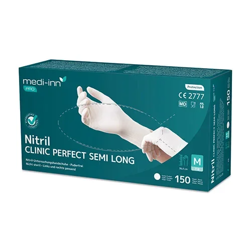 Medi-Inn Pro Handschoenen Nitril poedervrij “Clinic Perfect Semi-Long” wit Maat maat S