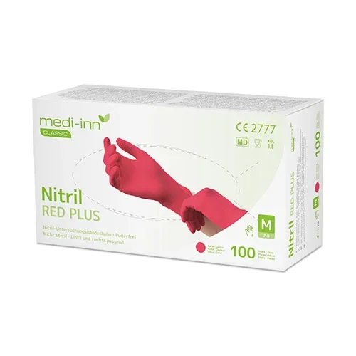 Medi-Inn Classic Handschoenen Nitril poedervrij rood “Nitril Red Plus” Maat maat S